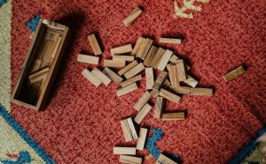 wooden box and pile of blocks