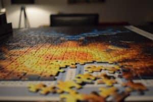 jigsaw puzzle on blue table